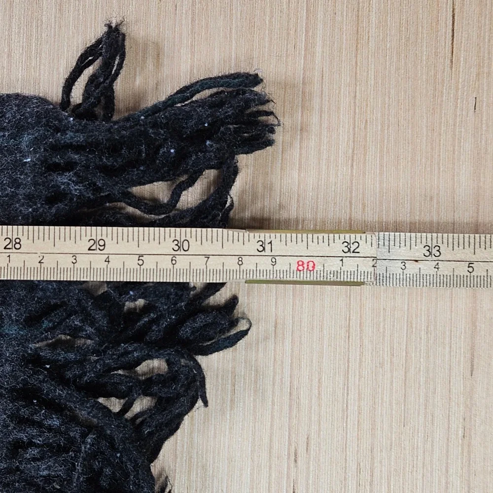 Polo Ralph Lauren Scarf Mens OS Charcoal Grey Lambs Wool Plaid Fringe Italy